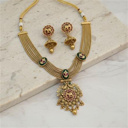 Antique Classic Necklace Set With Matte Gold Plating