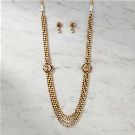 Antique Long Necklace Set With Matte Gold Plating