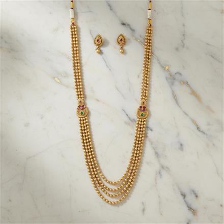Antique Long Necklace Set With Matte Gold Plating