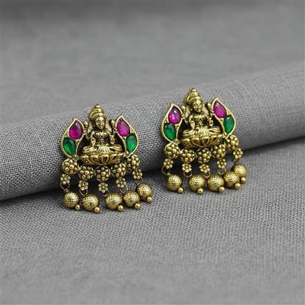 Antique Temple Earring With Matte Gold Plating