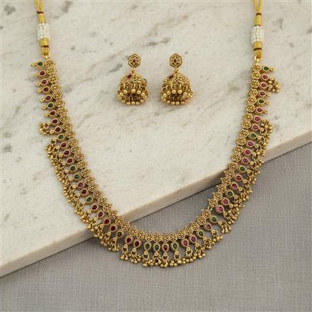 Antique South Indian Necklace Set With Matte Gold Plating
