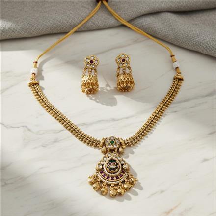 Antique Moti Necklace Set With Gold Plating
