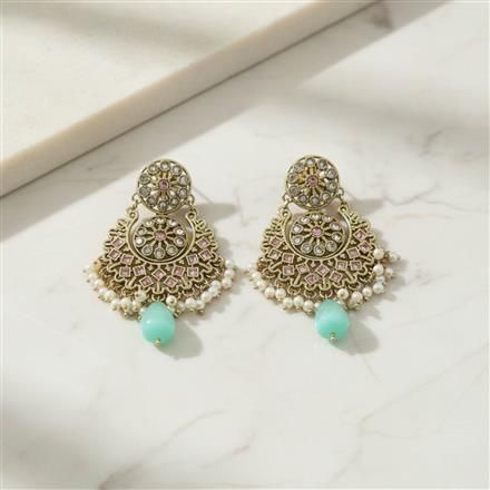 Antique Moti Earring With Mehndi Plating
