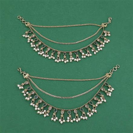 Antique Moti Ear Chain With Mehndi Plating