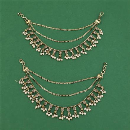 Antique Moti Ear Chain With Mehndi Plating