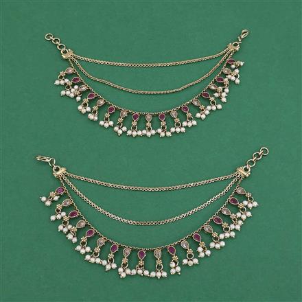 Antique Moti Ear Chain With Mehndi Plating