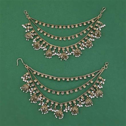Antique Moti Ear Chain With Mehndi Plating