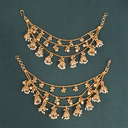 Antique Moti Ear Chain With Matte Gold Plating