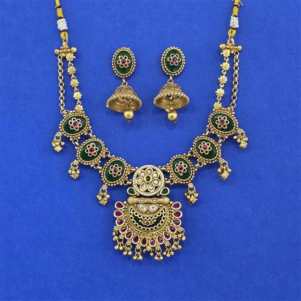Antique Moti Necklace With Matte Gold Plating