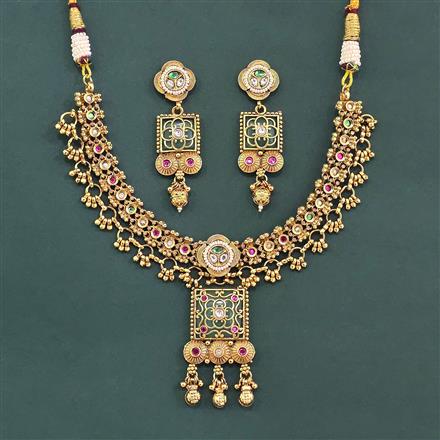 Antique Moti Necklace With Matte Gold Plating