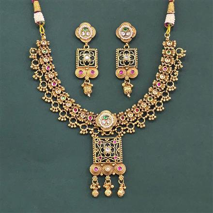 Antique Moti Necklace With Matte Gold Plating