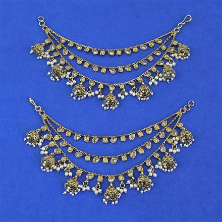 Antique Moti Ear Chain With Mehndi Plating