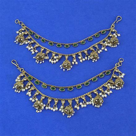 Antique Moti Ear Chain With Mehndi Plating