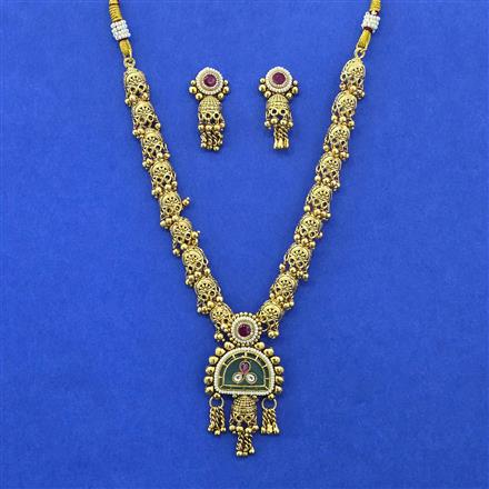 Antique Moti Necklace With Matte Gold Plating