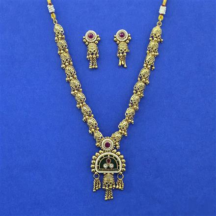Antique Moti Necklace With Matte Gold Plating