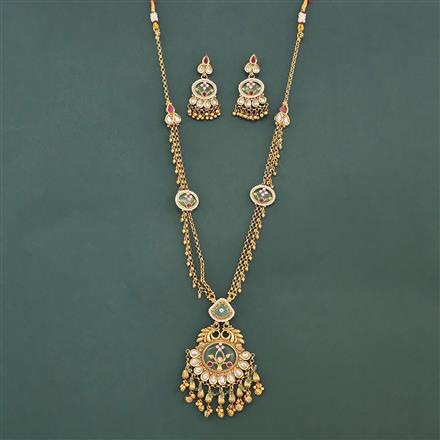Antique Moti Necklace With Matte Gold Plating