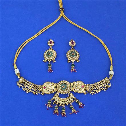 Antique Choker Necklace With Matte Gold Plating