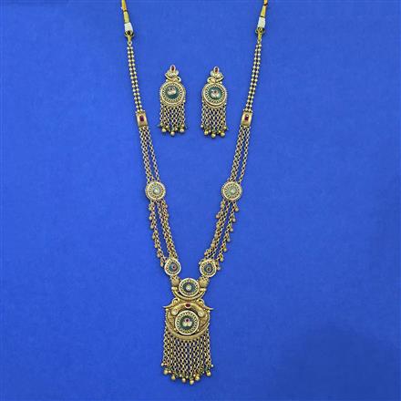 Antique Long Necklace With Matte Gold Plating