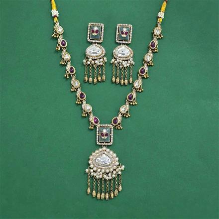 Antique Moti Necklace With Mehndi Plating
