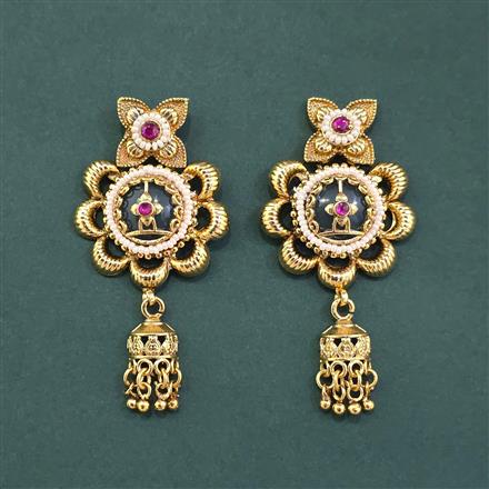 Antique Moti Earring With Matte Gold Plating