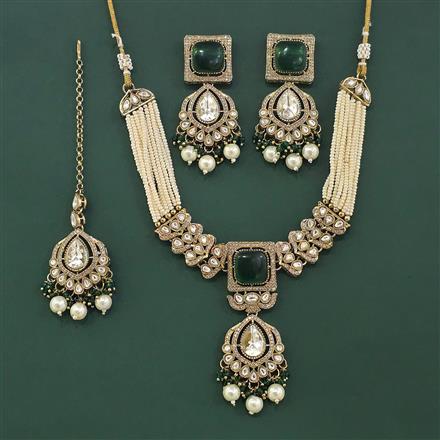 Antique Moti Necklace With Mehndi Plating