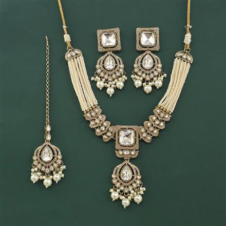 Antique Moti Necklace With Mehndi Plating