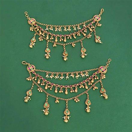 Antique Moti Ear Chain With Matte Gold Plating