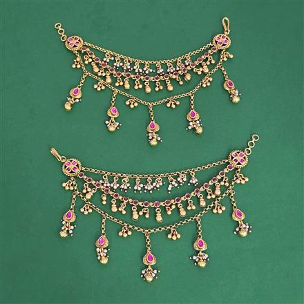 Antique Moti Ear Chain With Matte Gold Plating