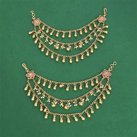 Antique Moti Ear Chain With Matte Gold Plating
