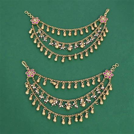 Antique Moti Ear Chain With Matte Gold Plating