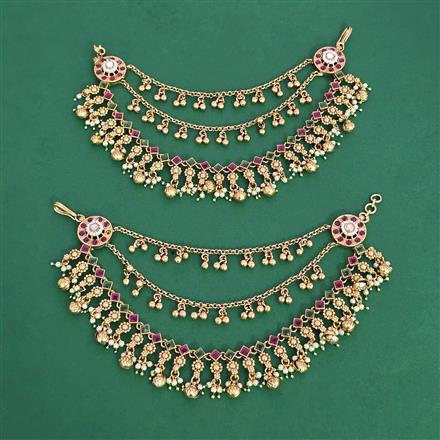 Antique Moti Ear Chain With Matte Gold Plating