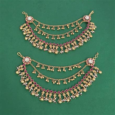 Antique Moti Ear Chain With Matte Gold Plating