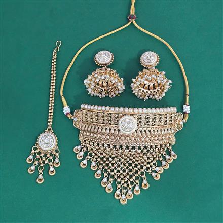 Antique Moti Necklace With Matte Gold Plating