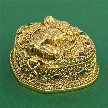 Antique Temple Sindoor Box With Matte Gold Plating