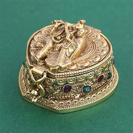 Antique Temple Sindoor Box With Matte Gold Plating