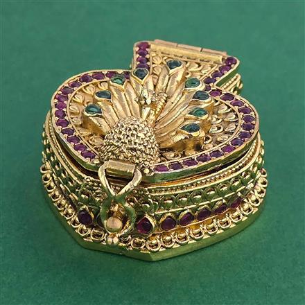 Antique Classic Sindoor Box With Matte Gold Plating