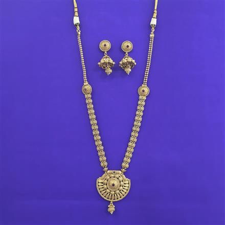 Antique Long Necklace With Matte Gold Plating