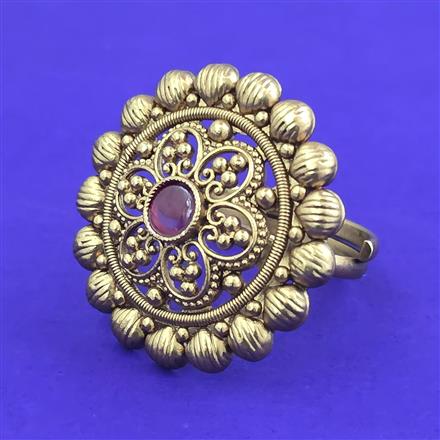 Antique Adjustable Ring With Matte Gold Plating