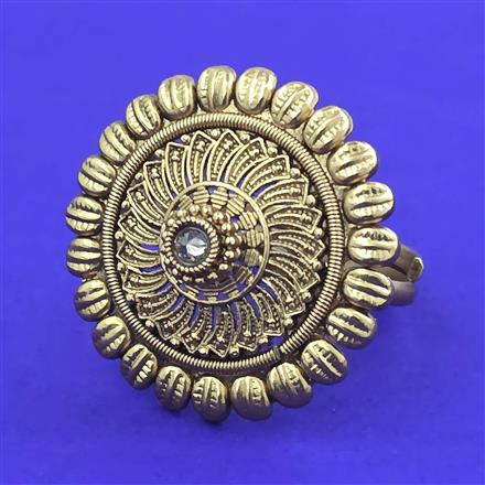 Antique Adjustable Ring With Matte Gold Plating