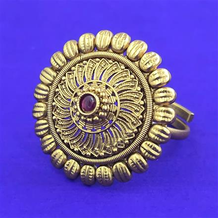 Antique Adjustable Ring With Matte Gold Plating
