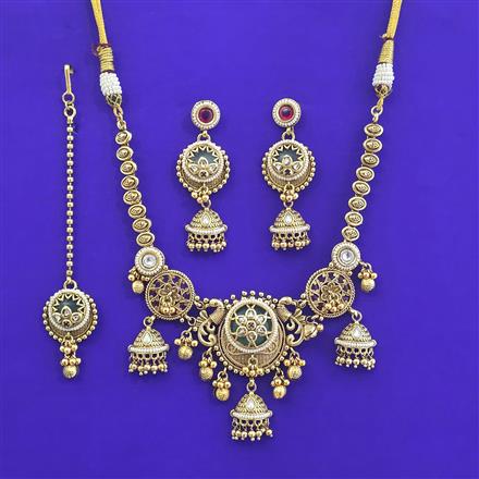 Antique Moti Necklace With Matte Gold Plating