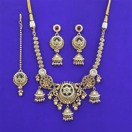 Antique Moti Necklace With Matte Gold Plating