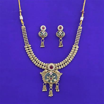 Antique Moti Necklace With Matte Gold Plating