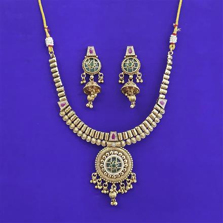 Antique Moti Necklace With Matte Gold Plating