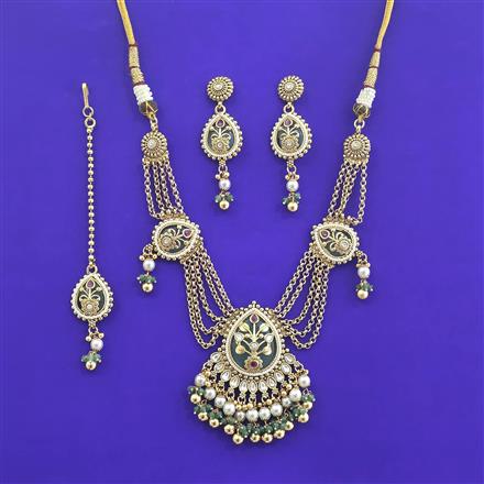 Antique Moti Necklace With Matte Gold Plating
