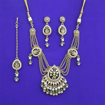 Antique Moti Necklace With Matte Gold Plating