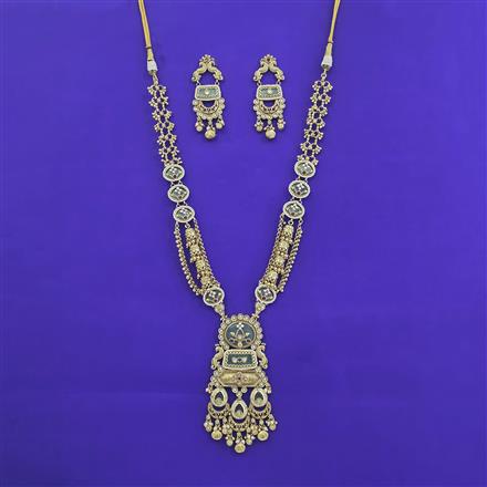 Antique Long Necklace With Matte Gold Plating