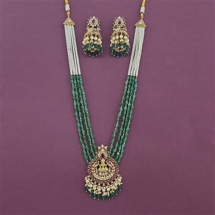 Antique Temple Pendant Set With Matte Gold Plating