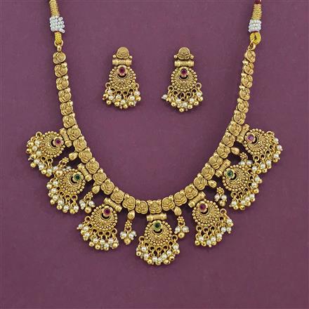 Antique Classic Necklace Set With Matte Gold Plating