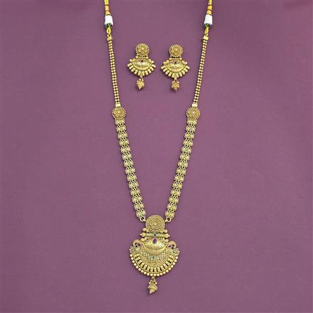 Antique Long Necklace Set With Matte Gold Plating